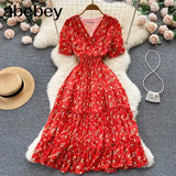 Print Dress Women Summer Sexy Beach Boho Midi Dresses Short Sleeve 2022 Ladies Vintage Elegant Party Dress Vacation