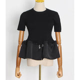 TWOTWINSTYLE Casual Solid T Shirt For Women Round Neck Short Sleeve Minimalist T Shirts Female Fashion Summer Clothing New