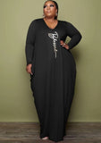 Print O-Neck Loose Plus Size Maxi