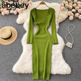For Women 2022 Sexy Strapless Ribbed Knitted Bodycon Dress Women Winter Long Sleeve Midi Sweater Dress