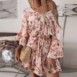 Bohemian Women Floral Printed Dress 2022 Celmia Summer Lace Up V Neck Beach Party Mini Vestidos Elegant Flared Sleeve