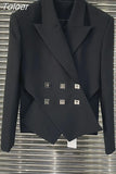 Fashion Women's Blazer Notched Collar Double Breasted Long Sleeve Spliced Metal Buckle Suit Jackets Spring 2023 New