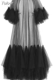 2023 Summer Women's Dress New Fashion Round Neck Loose Gauze Spliced Ruffles Sleeve Ankle-length Dresses Female