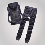 Tracksuits Women Elegant Two-Pieces Suit Sets Female Stylish Velet Zipper Hooded Top & Pant Zip Sets Joggers Juicy