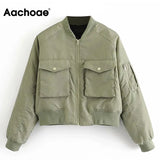 2021 Fashion Padded Bomber Jacket Women Streetwear Long Sleeve Zipper Warm Coat Autumn Winter Casual Pockets