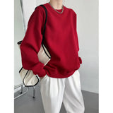 Thickened Wine Red Sweatshirt Women's Korean Loose Long Sleeve Pullover Top Stand /