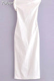 MODA TRAF 2023 Summer Women New Chic Fashion Dissymmetry Midi Dress Vintage Backless Repair Body Female Dresses