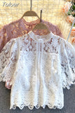 Korean Woman Clothes Blusas Mujer De Moda Fashion Shirts 2023 Hollow Out Floral Blouses Women Lace Laides Cropped