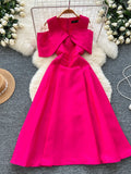 Elegant Dress Women's Dinner Party Dress Hearty Shoulder V Neck Waist Temperament Elegant