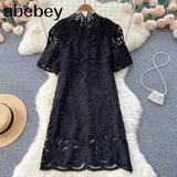 Summer French Style Dress Women 2022 Mesh Embroidery Beach Vacation Romantic Elegant Slim Ladies