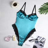 Lace Patchwork Satin Bodysuit Sexy Backless Jumpsuit Slim Women Tops One Piece Fashion Club Party Bodysuits Skinny