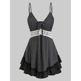 Sleeveless Top Women Paisley Print Empire Waist Asymmetric Tank Top Summer Sexy Lace Italian Lace-up Crop