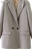 2023 Women Double Breasted Loose Blazer Office Lady Loose Classic Coat Basic Suit Jacket Female Chic Outwear