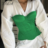 2021 Satin Corset Crop Top Strapless Green Summer Sexy Tube Off Shoulder Party Sleeveless Bustier Tank Tops