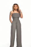 Toloer New Women's Casual Flat Shoulder Wrapped Chest Wide-Leg Jumpsuit-Outfit