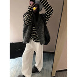 Vertical Striped High-Waisted Straight Slacks Women's New Autumn Loose-Render Feeling With Thin Broad Legs Long