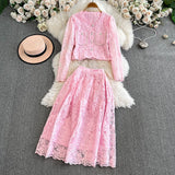 Two Sets Of Femininity Famous Lady Light Luxury Thin Lace Embroidery Nail Studded Dress Skirt