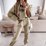 Print Hoodies Tracksuits Women's Fleece 2 Piece Set Female Pants Sets Casual Sports Lace Up Hooded Sweatshirts Autumn