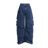 Toloer Spring And Autumn New Fashion Smoke Gray Splicing Multi-Pocket Cargo Pants Street Water To Make Old Long Wide-Leg Pants-Outfit