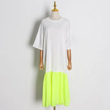 Elegant Patchwork Hit Color Dress Women O Neck Half Sleeve Oversize Casual Midi Dresses Female 2020 Summer
