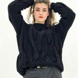 Women Sweater 2021 Autumn Winter Loose Oversized Warm Twist Knitted Pullovers Fashion Solid Causal Tops Knitwear Sweet