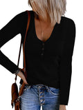 Autumn New Women's Button Vest Solid Color V-Neck Long-Sleeved T-Shirt