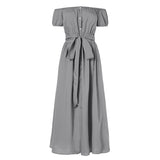 Celmia Bohemian Sexy Long Dress 2022 Summer Women Ruffles Maxi Beach Sundress Off Shoulder Short Sleeve Buttons Party