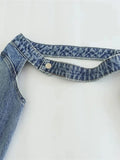 Fashion Women's Jacket Long Sleeve Patchwork Collarless Single Button Hollow Out Denim Short Tops Spring 2023 New