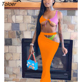 Color Patchwork Hollow Out Bra Midi Dress Women Beach Sexy Swimsuit 2022 Fashion Fitness Swimwear Bathwear