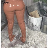 Thick Fleece Warm PU Leather Pants Pleated Ruched Pleated stacked pants Flare Split Club Trousers Legging Partywear