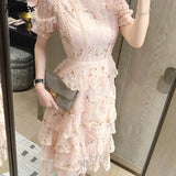 Lace Embroidery Maxi Dress Female Spring Winter Full Sleeve High Waist Ruffle Elegant Long Party Dresses Woman