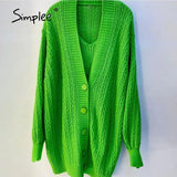 Simplee Sexy buttons v-neck long sleeves knitted mini dress set women Sexy crop tank top sweater coat suit Loose two pieces