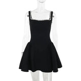 Black Pearl Strap A-line Mini Dress-Outfit