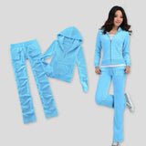 / Fall/2020 Women's Brand Velvet fabric Tracksuits Solid color Velour suit women Track suit Hoodies and Pants sapphire