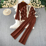 Ocean Gas Three-Piece Loose Wind Letter Embroidered Cardigan Jacket Bottom High Collar Knitting Tops Broad