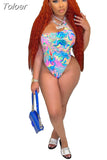 Mounted-neck Backless One Piece Swimsuit Women Summer Off The Shoulder Sleeveless Print Bathing Suits Bodycon Swimwear