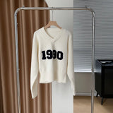 Women's V-neck 3d Letter Thick Sweater Women's New Autumn Winter 2022 Korean Loose Short
