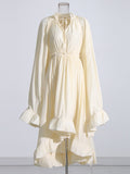 Temperament Dresses For Women Stand Collar Cloak Sleeve High Waist Ruffles Irregular Hem Dress Female Fashion