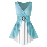 Tank Top Women Slim Overlap Two Piece Button Detail Tunic Shirts Summer Ladies Casual Sleeveless Loose Shirt