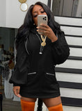 Puff Sleeves Zipper Blank Hooded