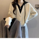 Toloer Fake Two Short Hooded Sweater Coat Women Autumn Fat Mm Thin Belly Knitted Shirt