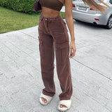 Rockmore High Waist Jeans Woman Wide Leg Denim Boyfriend Streetwear Clothing Cotton Fashion Harajuku Pocket Straight Cargo