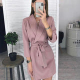 Dress Autumn Winter Elegant Office Ladies Long Sleeve Solid Black Sashes Fitted Dresses 2020 Trendy Clothes For