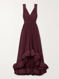 Backless Sleeveless Solid Dresses For Women Deep V Neck High Waist Ruffles Hem Draped Dress Female Summer 2023 Clothing