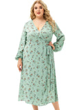 Elegant Plus Size Print V Neck Long Sleeve Slit Long