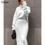 Ribbed Knit 2 Piece Dress Set Outfits Ladies Knitwear Top And Midi Skirt Sets For Women Casual Winter Sweater Sets