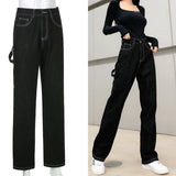 Rockmore High Waist Jeans Woman Wide Leg Denim Boyfriend Streetwear Clothing Cotton Fashion Harajuku Pocket Straight Cargo