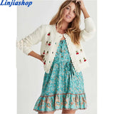 women's sweater cute white pull femme clothes women cardigan chic cherry appliques knitted