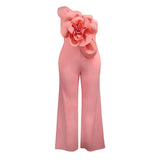 Single Shoulder Collar Sleeveless Jumpsuit Fashion Three-Dimensional Flower Jumpsuit
