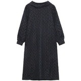 Women Black Big Size Long Casual Jacquard Dress New Hooded Long Sleeve Loose Fit Fashion Tide Spring Autumn 2023